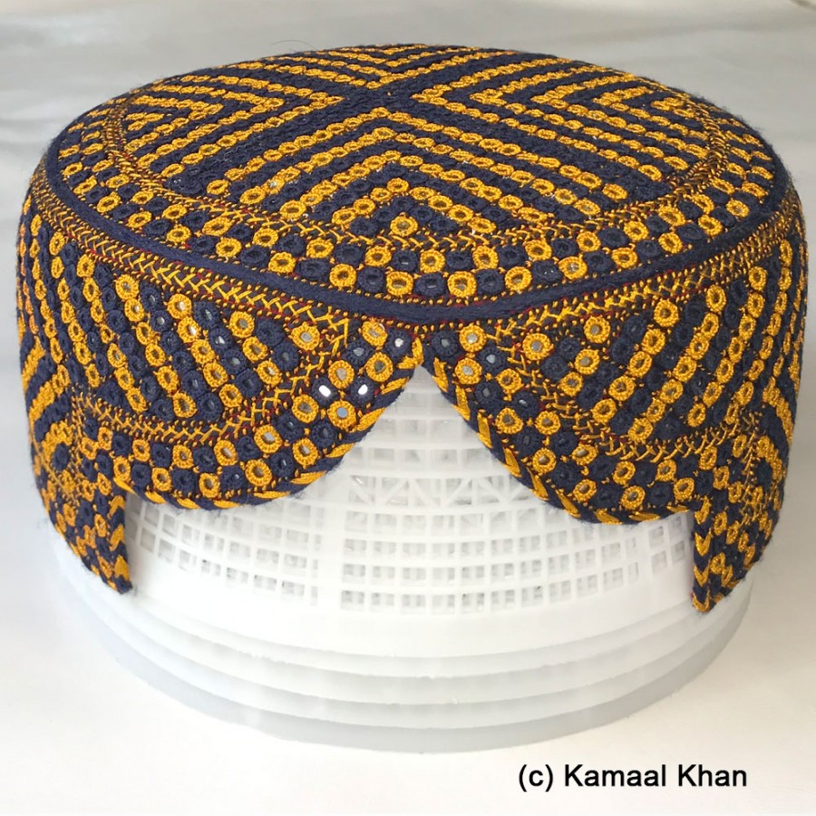 Navy Blue & Golden Chevron Yaqoobi Jamali / Zardari Cap or Topi MKC-916